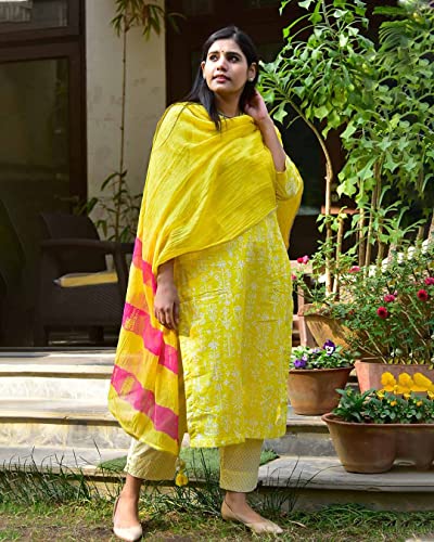 ANNI DESIGNER Women's Cotton Blend 3 Pack Of Combo Kurta Pant Set (2 Set)
