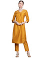 Ziyaa Women's Mustard Chinon Straight Kurta And Pant Set(ZIKUCH3779ANDPA)