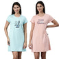 Pepe Jeans Cotton Knee Length Nighty, Nightdress, Gown For Women | Comfortable Soft Printed Sleepwear - Blossom|Mint - L (Pack O