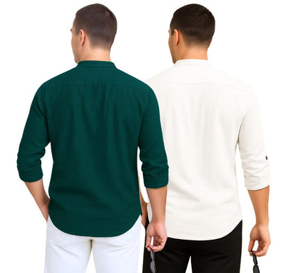 Deelmo Combo Of MenS Cotton Blend Solid Regular Fit Full Sleeve Short Kurta | MenS Trendy Short Kurta Pack Of 2