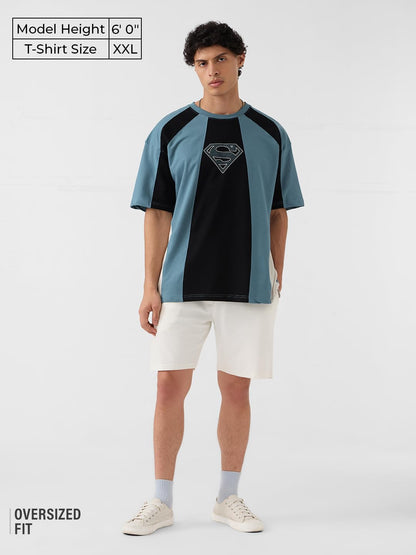 The Souled Store Superman: Pixel Logo Men and Boys Short Sleeves Round Neck Black Graphic Printed Cotton Oversized T-Shirts