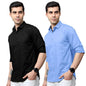 Tee Projekt Cotton Shirt for Men ll Front Pocket Shirt ll Stylish Long Sleeve Shirt ll Soild Regular Fit (Pack of 2) Black-Sky B