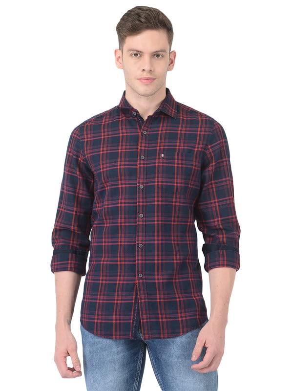 Turtle Men Cotton Blue Slim Fit Checkered Shirts