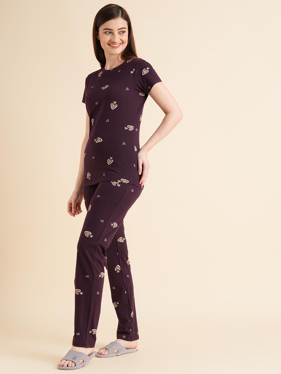 Sweet Dreams Women Printed Pyjama Set Brown