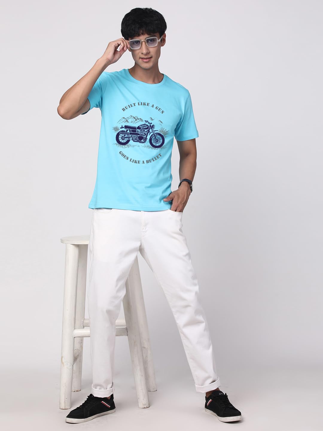ADRO Men's Royal Bike Design Printed 100% Cotton T-Shirt - Regular Fit, Printed T-Shirts for Men (RN24-RYL-MI_Mint)