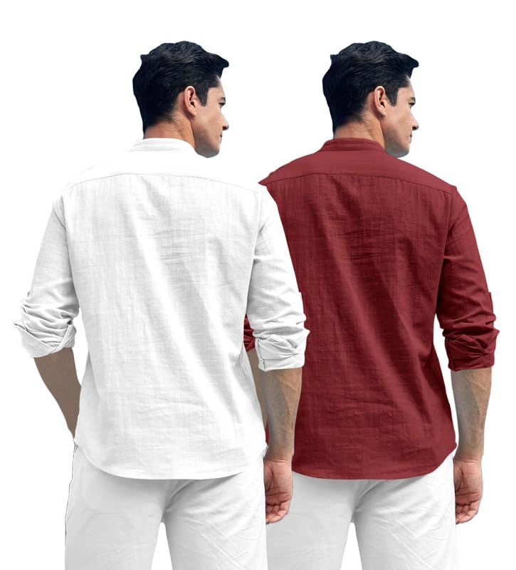 Royalscout Combo Of MenS Solid Cotton Blend Full Sleeve Straight Kurta Shirt (Pack Of 2)
