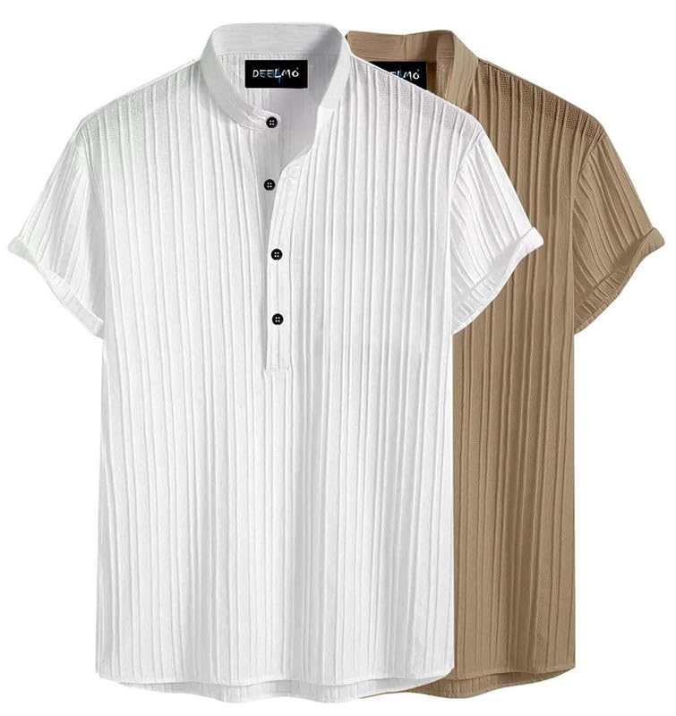 Deelmo Combo Of MenS Polyster Kurta With Mandarin Collar, Half Placket Buttons, Front Pocket | Half Sleeves | Soft & Breathable