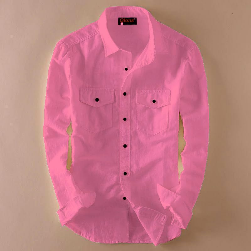 Rebelify MenS Cotton Blend Shirt With Pockets Full Sleeves Collared Neck Solid Pattern Botton Down Closure Relaxed Fit And Stan