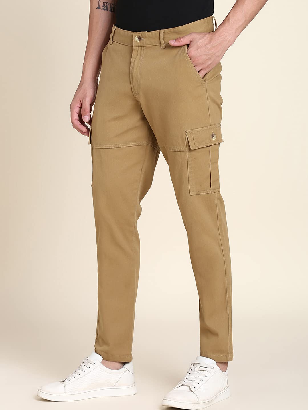 Dennis Lingo Slim Fit Khaki Solid Cargo for Men
