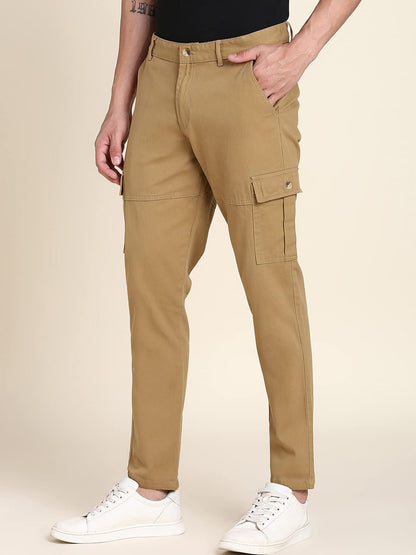 Dennis Lingo Slim Fit Khaki Solid Cargo for Men