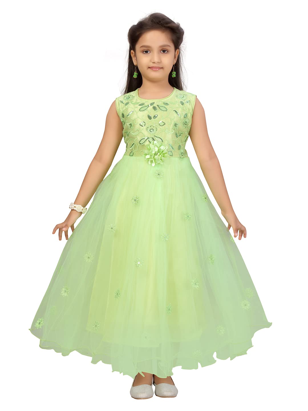 Aarika Girls A-Line Regular Fit Net/Nylon Gown(G-1936-Gajri-30)