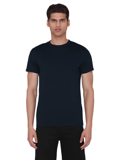 XYXX Mens Round Neck Relaxed Fit Code Tshirt - Cotton-Rich, N9 Silver Finish, High Moisture Absorption - Pack of 2 (Azure Blue +