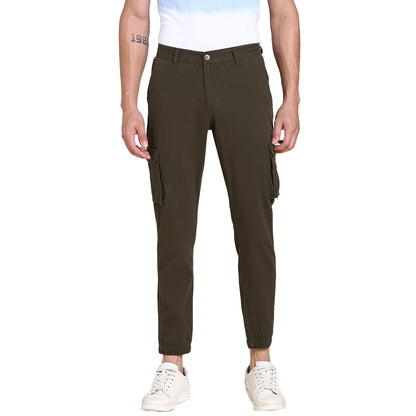 Dennis Lingo Slim Fit Dark Olive Solid Cargo Jogger for Men