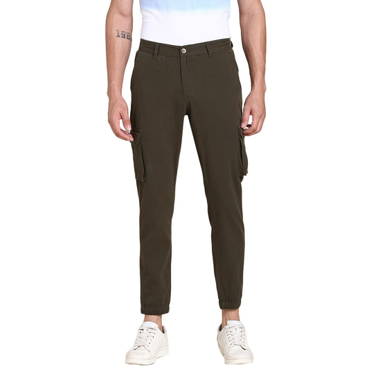 Dennis Lingo Slim Fit Dark Olive Solid Cargo Jogger for Men