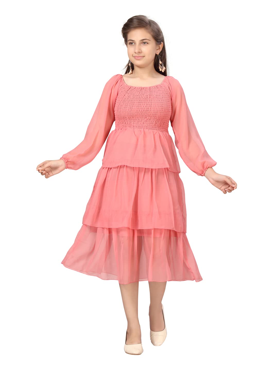 Aarika Girl's Georgette Skater Knee-Length Dress (MD-A-22531_Peach_34)