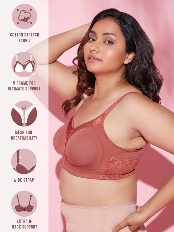 Nykd (Nyb101) Cotton Non Padded & Non Wired Everyday Bra For Women | M-Frame Structure For Bounce Control With Full Coverage & S