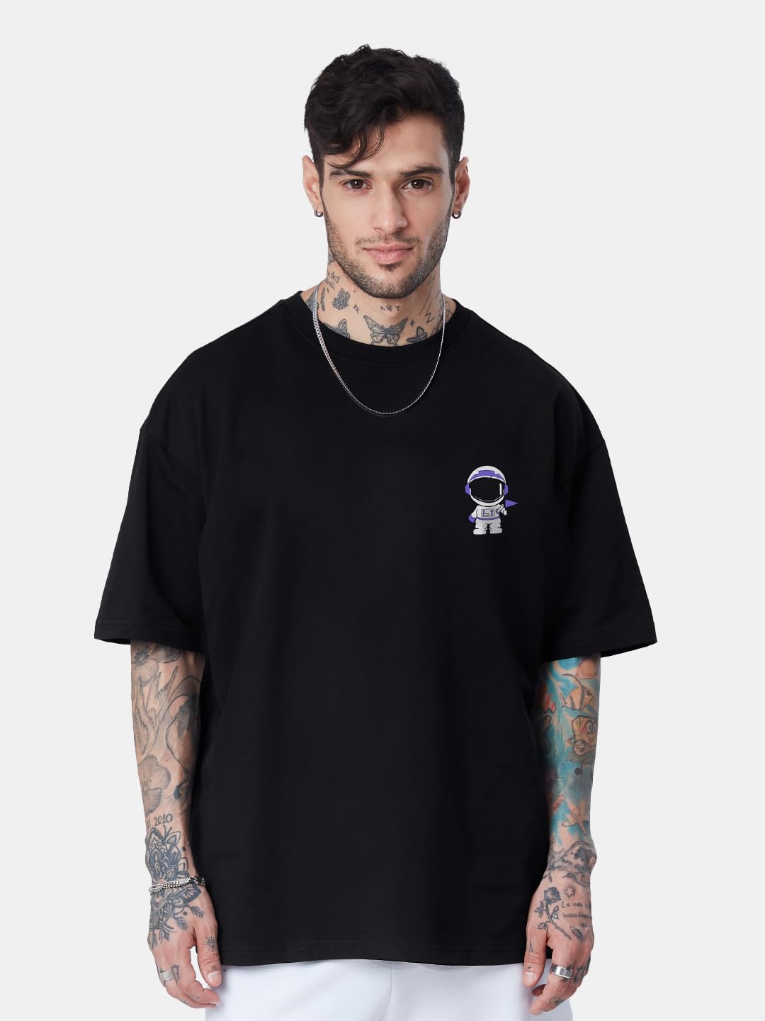 The Souled Store| TSS Originals: Astro Rock Mens and Boys T-Shirts|Half Sleeve|Oversized fit Graphic Printed|100% Cotton Black C