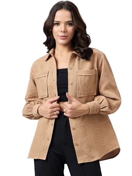 Style Quotient Women Solid Self Design Cotton Oversize Shirt