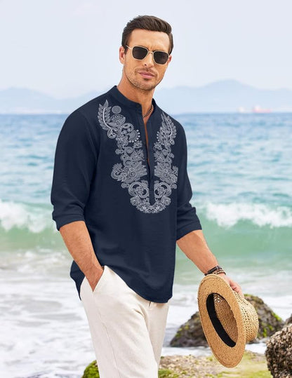 Finivo Fashion MenS Cotton Blend Short Kurta With Full Sleeves And Ethnic Neck Design | Casual Crinkle Texture Kurta With Mandar