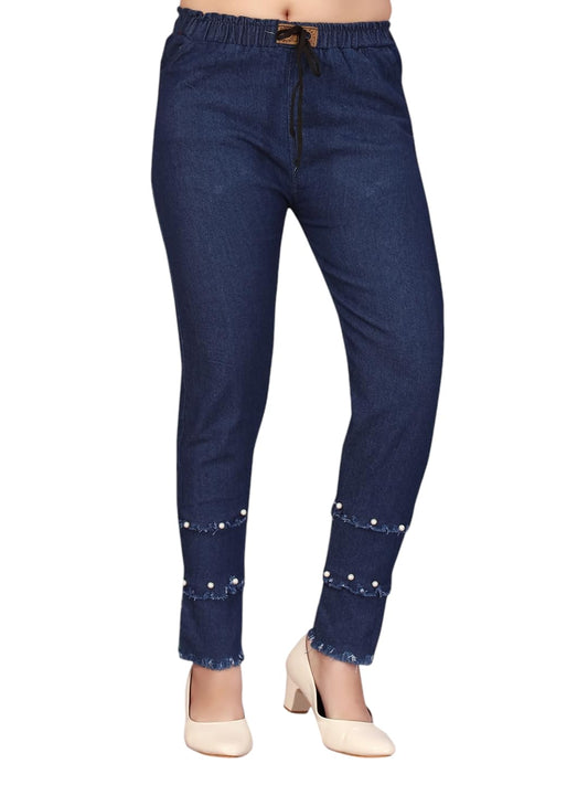 Aarika Girls Navy Blue Colour Beads Emballished Denim Jeans (12-16 Years)