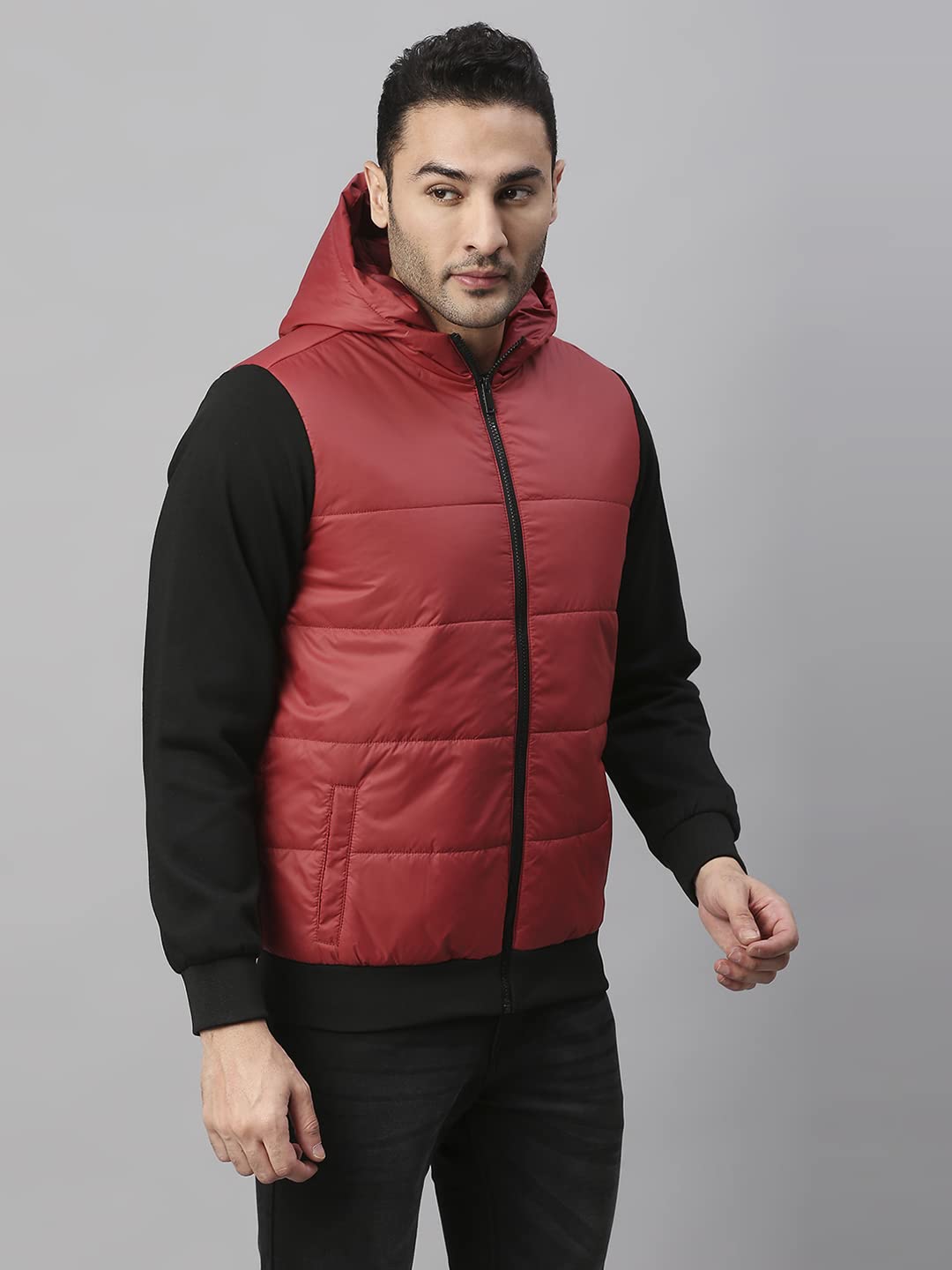 Dennis Lingo Polyester Regular Fit Full Sleeves MenS Color Block Hooded Puffer Jacket With 2 Pockets - Lightweight Casual Winte