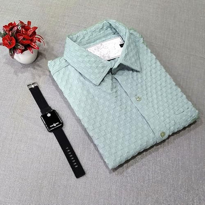 Pinkmint Textured Shirts for Men l Chest Pocket Short Sleeve Mint Shirt l Regular Fit Summer Outdoor Activities (Pack of 1)
