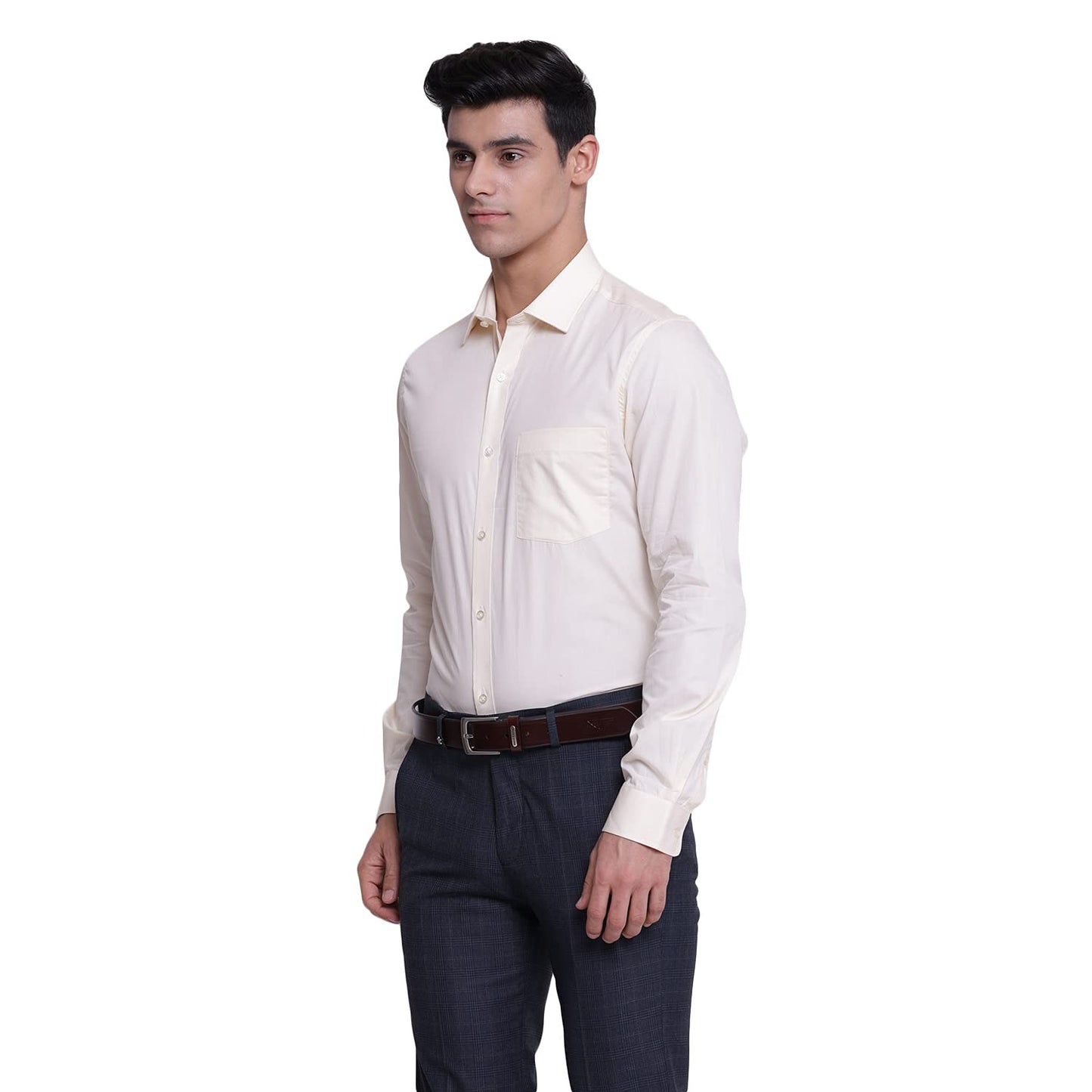 Turtle Men Cotton Cream Slim Fit Solid Formal Shirts
