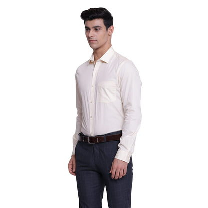 Turtle Men Cotton Cream Slim Fit Solid Formal Shirts