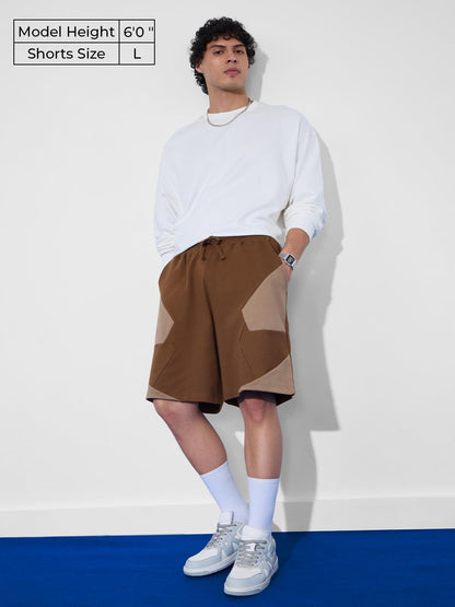 The Souled Store Elmwood Men and Boys Drawstringed Brown Solid Knee Length Cotton Bermuda Shorts