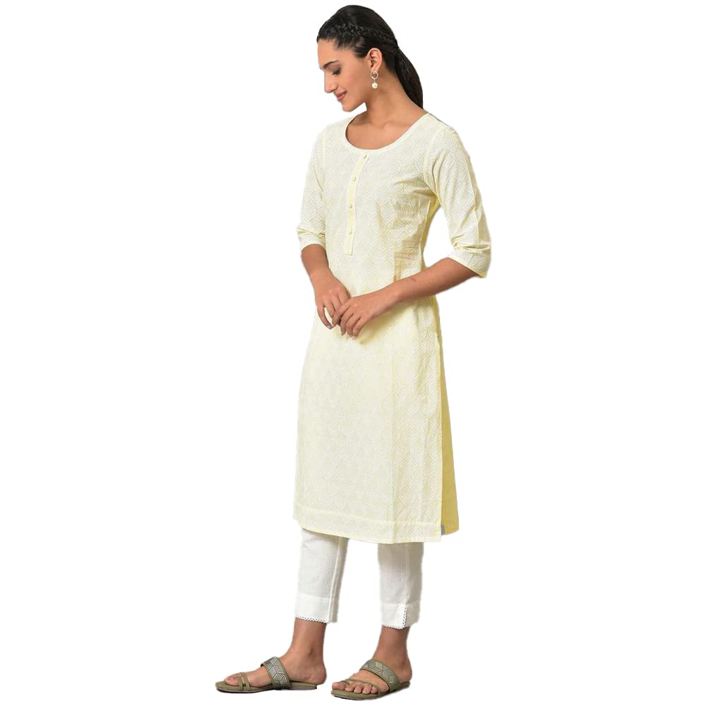 Aurelia WomenS Floral Regular Yellow Printed Cotton Kurta (23Fea13902-506703