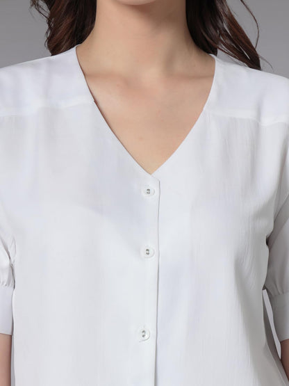 Style Quotient Women Solid White Polyester Smart Casual Shirt