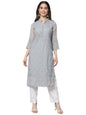 Ekasya WomenS Georgette Straight Cut Notch Neck Kurta With Beautiful Embroidery Work (E1547) Grey