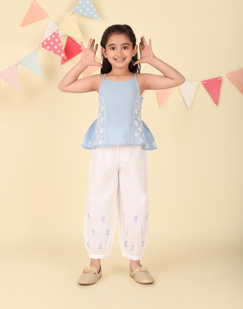 Fabindia Blue Cotton Embroidered 2pc Pant Set