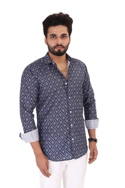 Brown Culture MenS Cotton Blend Abstract Print Shirt With Spread Collared Full Sleeves Standard Length And Button Down Closure