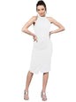 Shasmi WomenS Comfortable White Halter Neck Sleeveless Solid Midi Bodycon Casual Western Stylish Dress For Womens/Midi Dress Fo