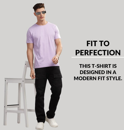ADRO Men's Solid Regular Fit T-Shirt (RCM3-PLN-PT-BE-PU_Pista,Beige,Purple