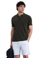 The Souled Store Vintage Wash: Pine Men and Boys Short Sleeves Polo Collar Dark Green Solid Cotton Regular Fit T-Shirts