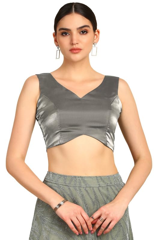 Soch Womens Grey V-Neck Princess Line Tissue Padded Blouse
