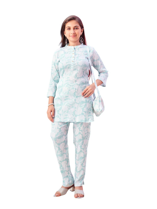 Aarika Girls Casual Wear Sea Green Colour Floral Print Polyester Co-ord Set-8-15 Years (KP-TR-K-967)