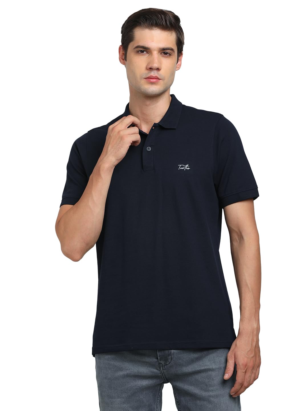 Turtle Men Cotton Stretch Slim Fit Navy Polo T-Shirt