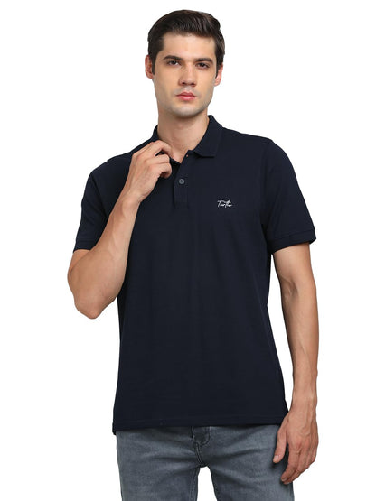 Turtle Men Cotton Stretch Slim Fit Navy Polo T-Shirt