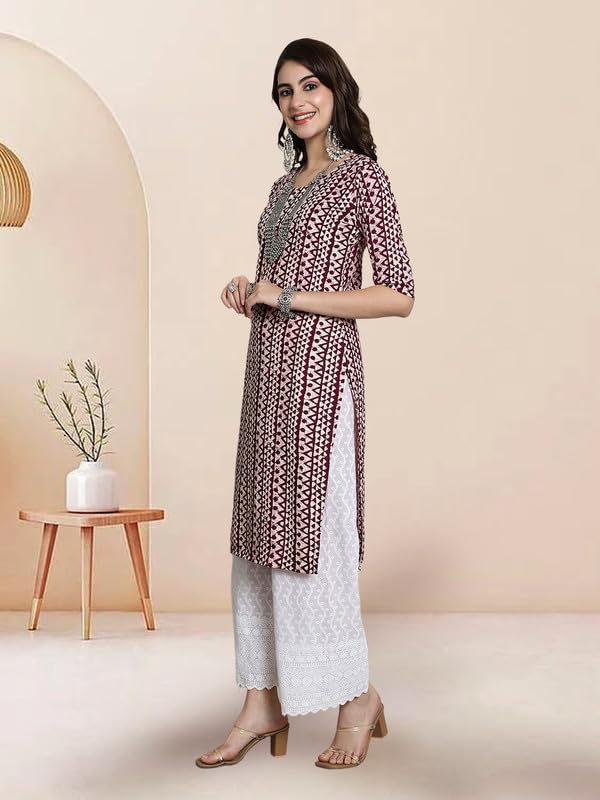 Pinkmint Elegant Printed Crepe KurtiS For WomenS Ll Fashionable Kurti Ll Straight Round Neck Kurti (Pack Of 1) Wine