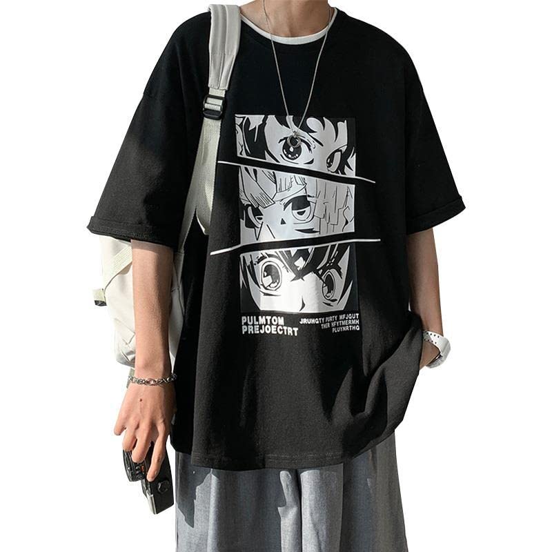 Thalasi Anime Printed Oversized T-Shirts For Men - Down Shoulder Loose Fit Black T-Shirt For Men & Goku, One Piece And Naruto Pr