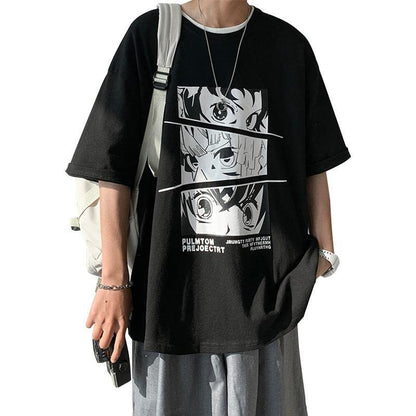 Thalasi Anime Printed Oversized T-Shirts For Men - Down Shoulder Loose Fit Black T-Shirt For Men & Goku, One Piece And Naruto Pr