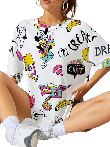 Noble Monk Women Casual Printed Round Neck Top | Colorful Print | Drop Shoulder | Half Sleeve | Regular Fit T-Shirt For Women