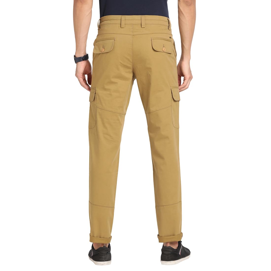 Turtle Men Cotton Stretch Dark Beige Solid Cargo Pant