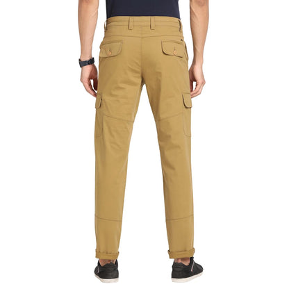 Turtle Men Cotton Stretch Dark Beige Solid Cargo Pant