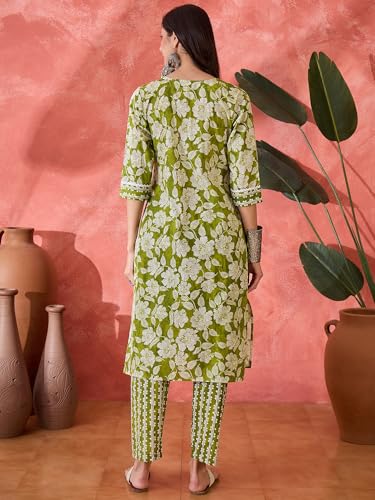 Stylum Womens Floral Printed Cotton Straight Kurta Pant Set