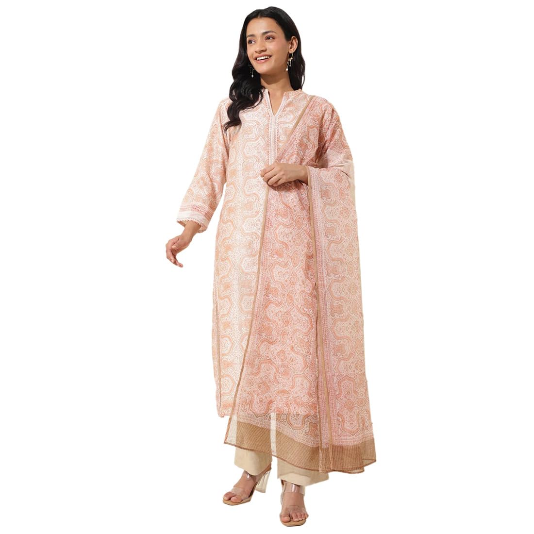 Fabindia WomenS Cotton Silk Printed Regular Kurta (2124220Rust_Rust