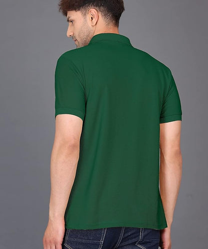Hoodmastar MenS Polyester T Shirt With Half Sleeves Polo Collared Neck Solid Pattern Regular Fit And Standard Length Bottle Gre